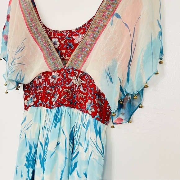 Silk Boho Tracy Reese Anthropologie Beaded Tassel Flutter Sleeve Mini Dress - Picture 8 of 10